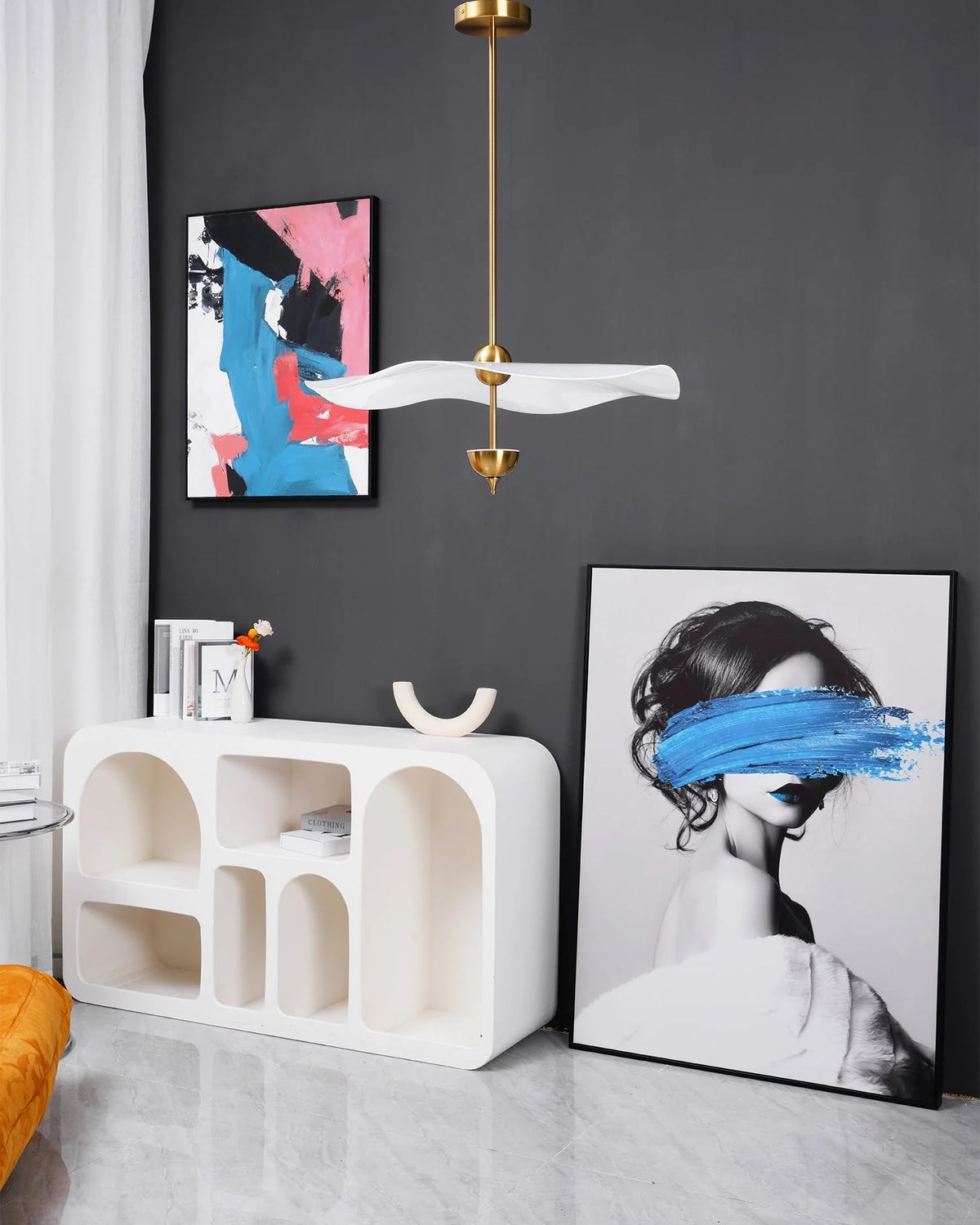 Pendant Lamp Double Opal Shade Gold Finish Integrated LED