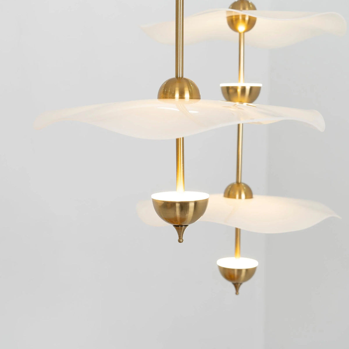 Pendant Lamp Double Opal Shade Gold Finish Integrated LED
