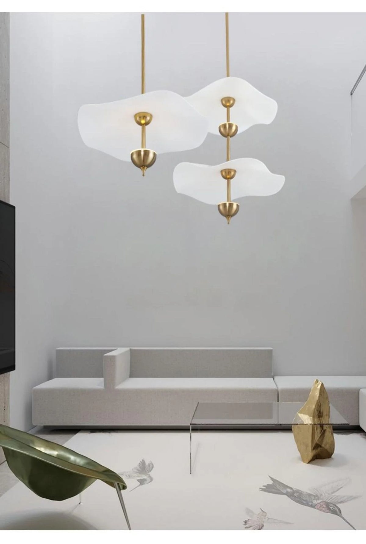 Pendant Lamp Double Opal Shade Gold Finish Integrated LED