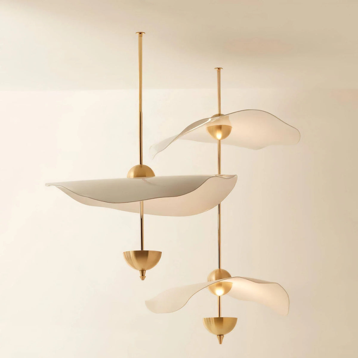 Pendant Lamp Double Opal Shade Gold Finish Integrated LED