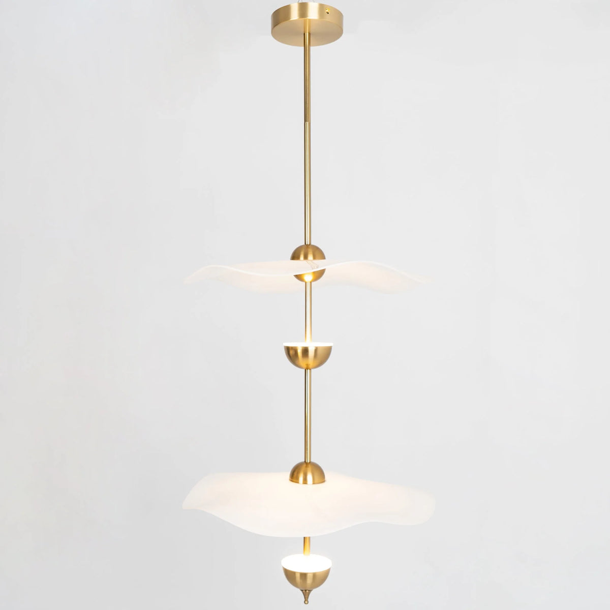 Pendant Lamp Double Opal Shade Gold Finish Integrated LED