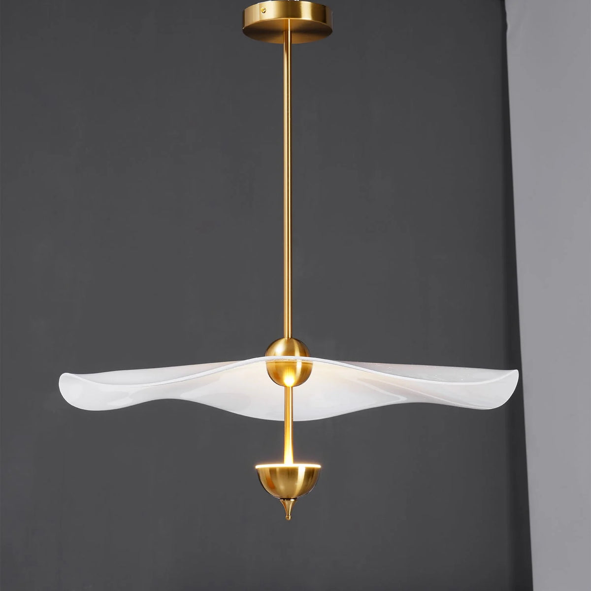 Pendant Lamp Double Opal Shade Gold Finish Integrated LED