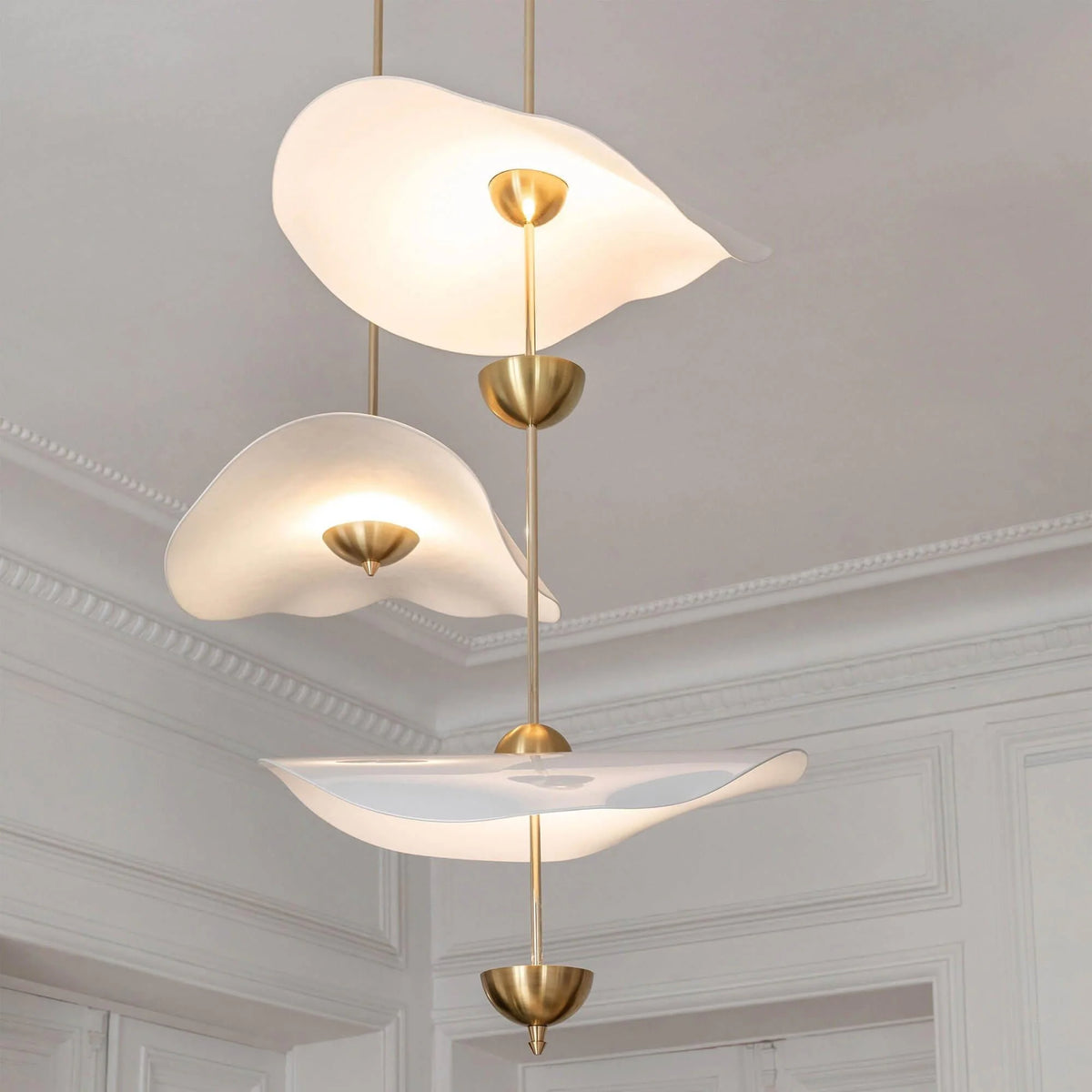 Pendant Lamp Double Opal Shade Gold Finish Integrated LED