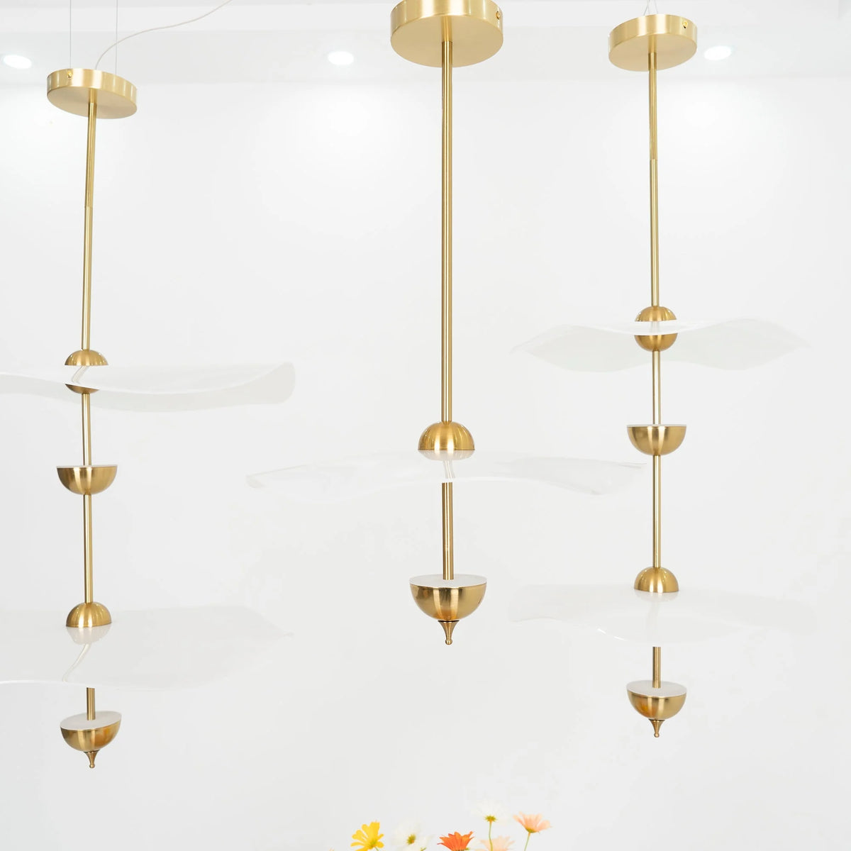 Pendant Lamp Double Opal Shade Gold Finish Integrated LED