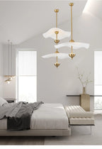 Pendant Lamp Double Opal Shade Gold Finish Integrated LED