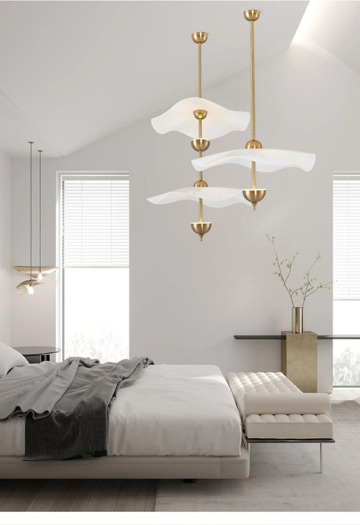 Pendant Lamp Double Opal Shade Gold Finish Integrated LED