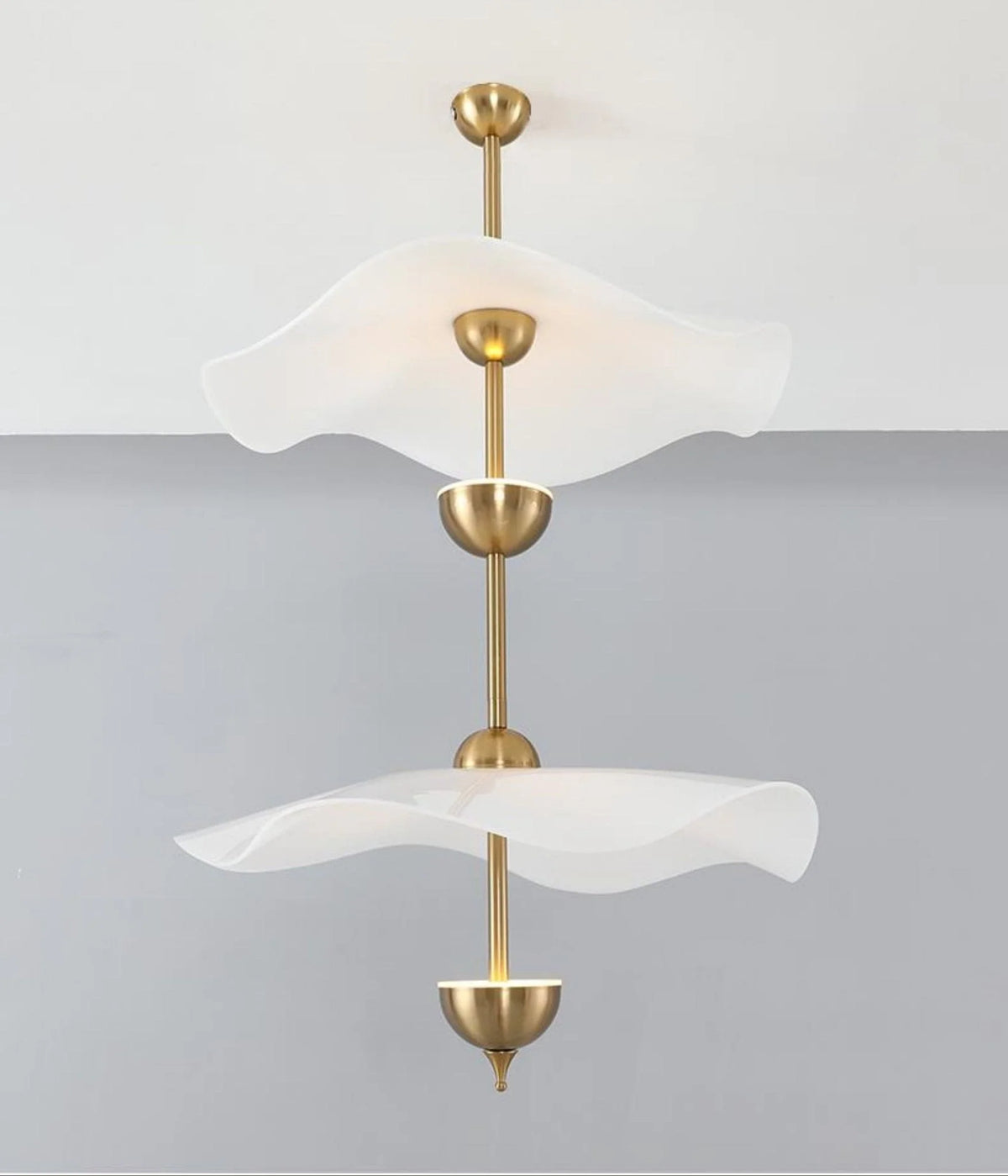 Pendant Lamp Double Opal Shade Gold Finish Integrated LED