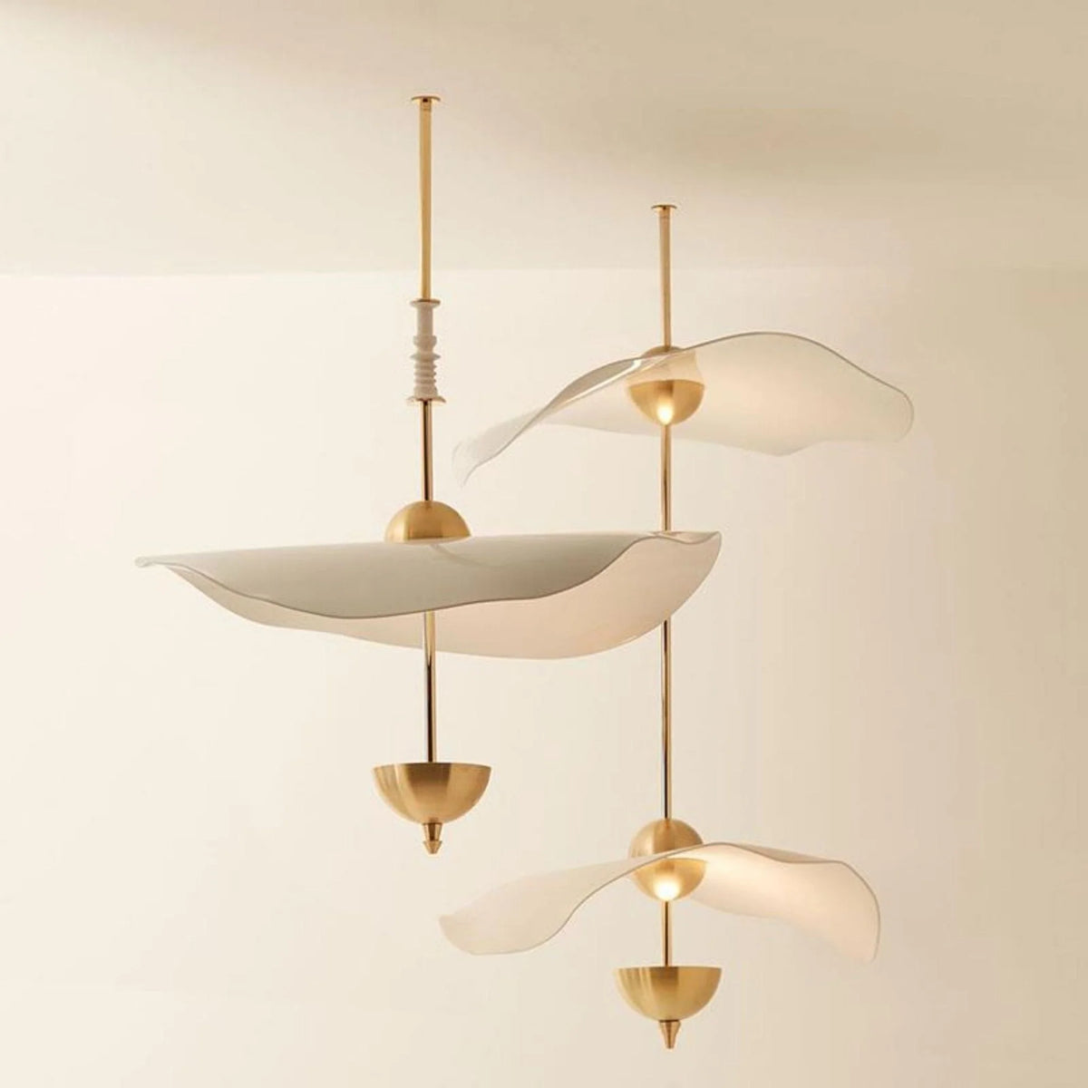 Pendant Lamp Double Opal Shade Gold Finish Integrated LED