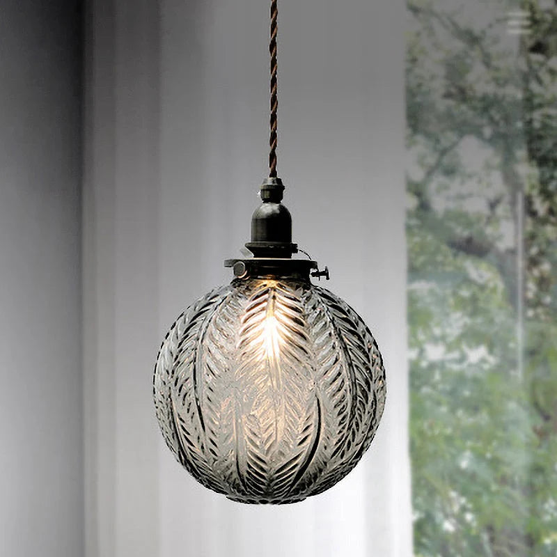 Pendant Lamp Feather-Textured Glass E14 Fitting Adjustable Cable