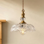 Pendant Lamp Floral Glass Brass Finish