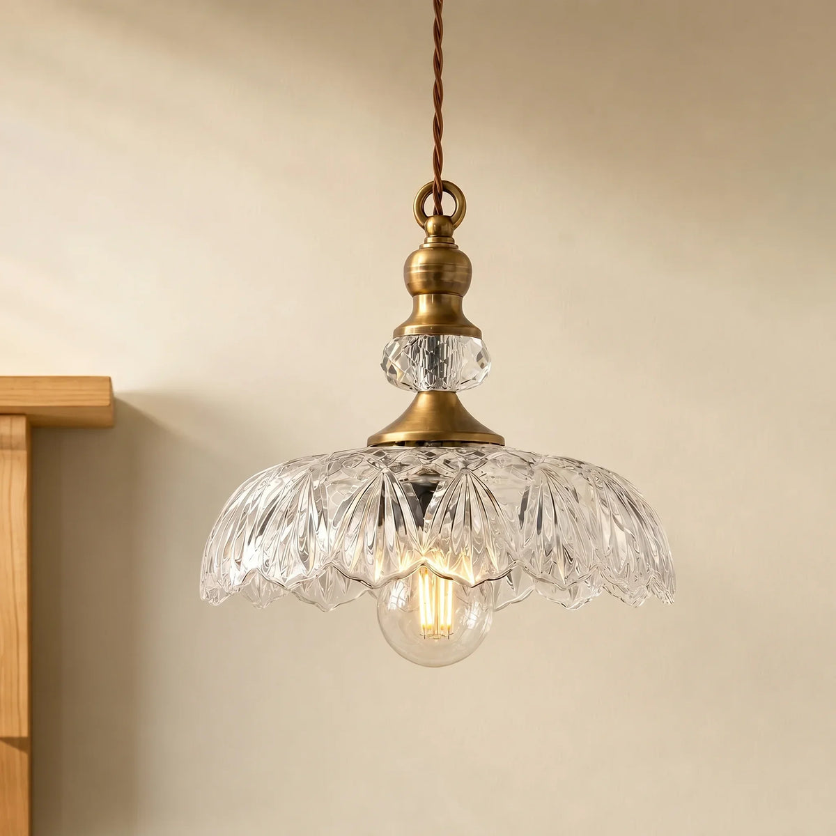 Pendant Lamp Floral Glass Brass Finish