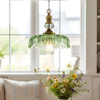 Pendant Lamp Floral Glass Brass Finish