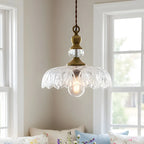 Pendant Lamp Floral Glass Brass Finish