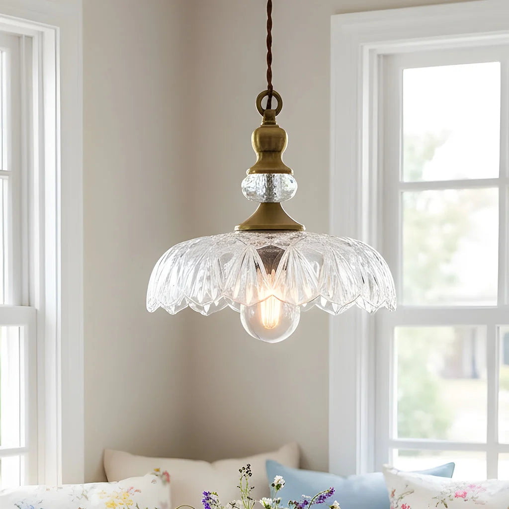 Pendant Lamp Floral Glass Brass Finish