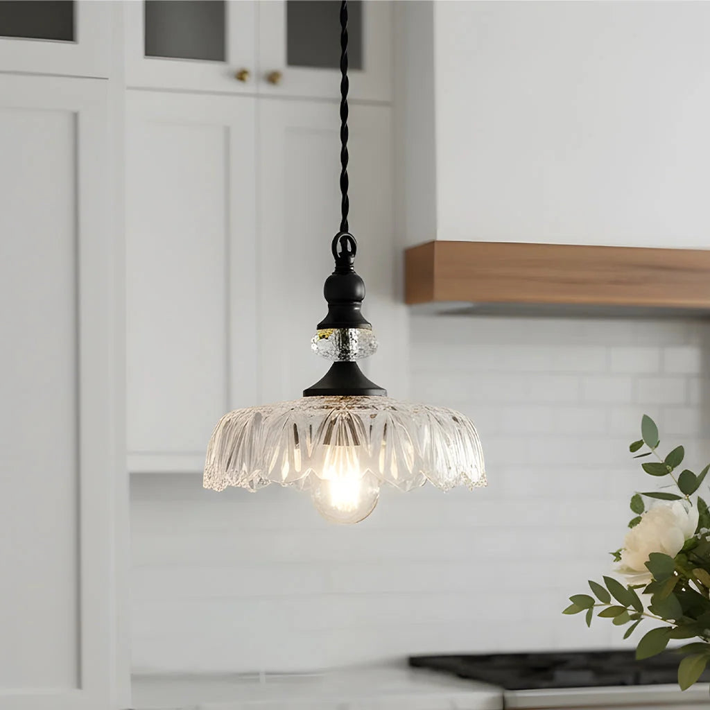 Pendant Lamp Floral Glass Brass Finish