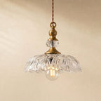 Pendant Lamp Floral Glass Brass Finish