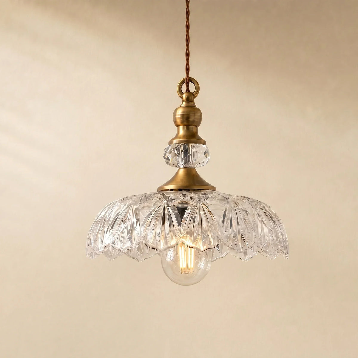 Pendant Lamp Floral Glass Brass Finish