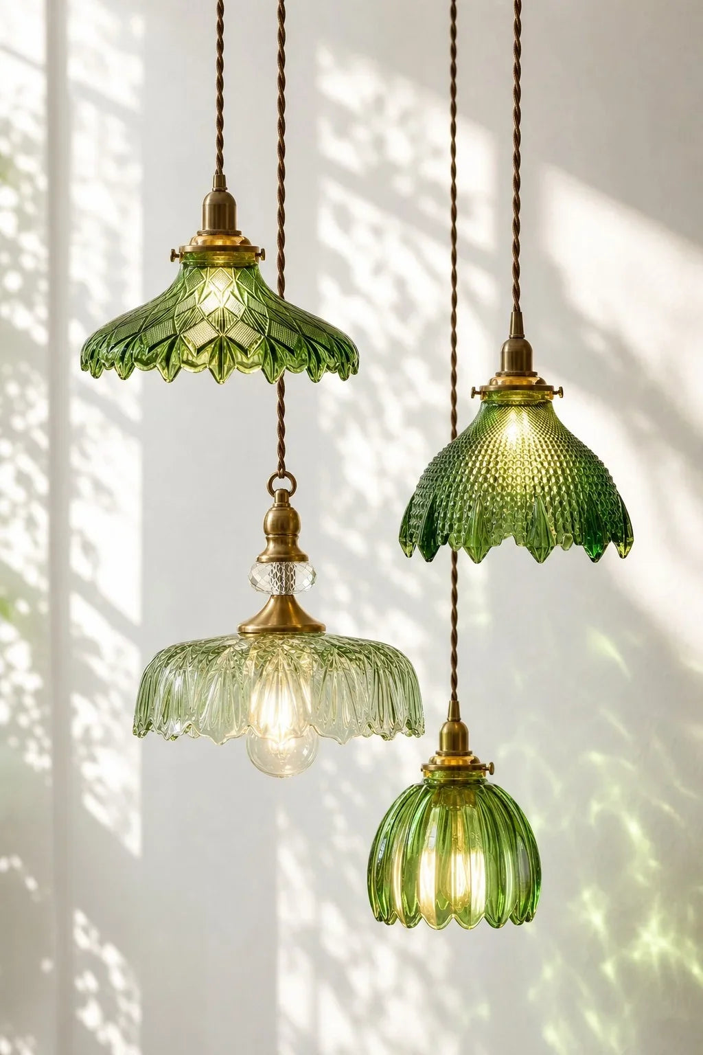 Pendant Lamp Floral Glass Brass Finish