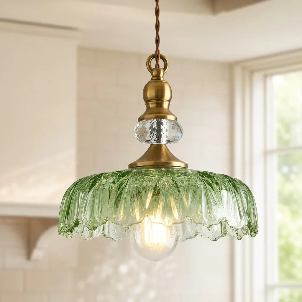 Pendant Lamp Floral Glass Brass Finish