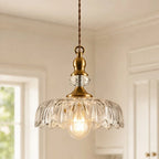 Pendant Lamp Floral Glass Brass Finish
