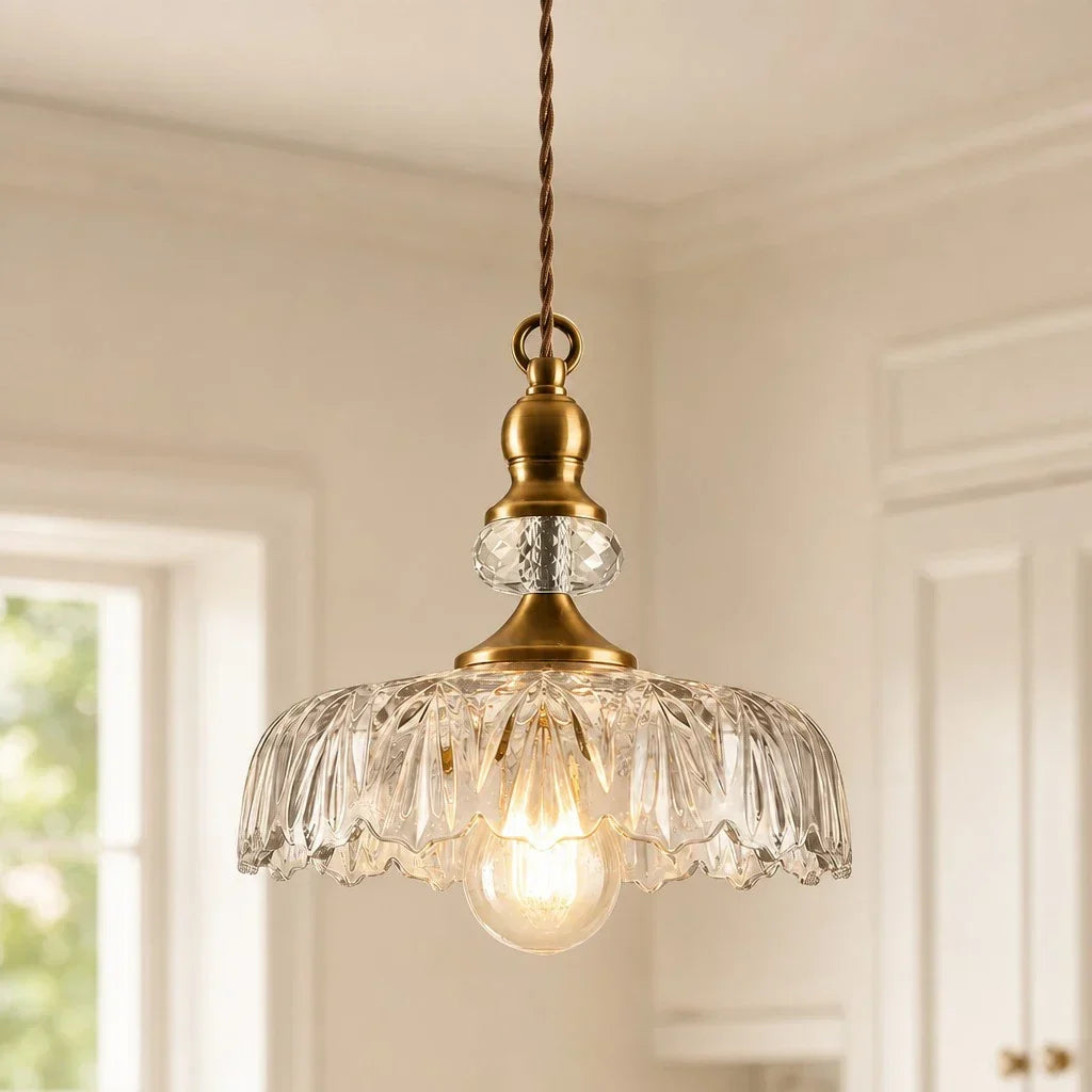Pendant Lamp Floral Glass Brass Finish