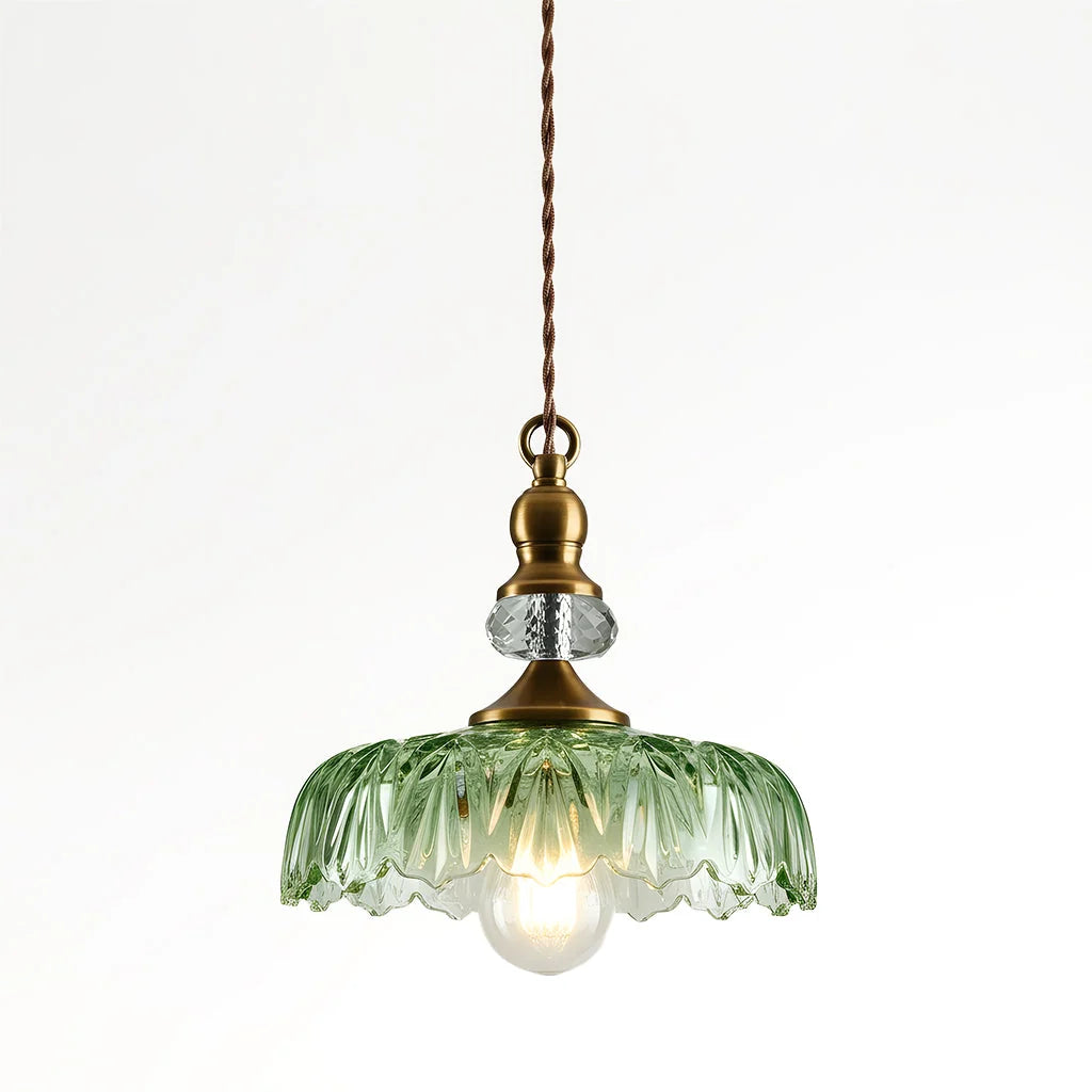 Pendant Lamp Floral Glass Brass Finish