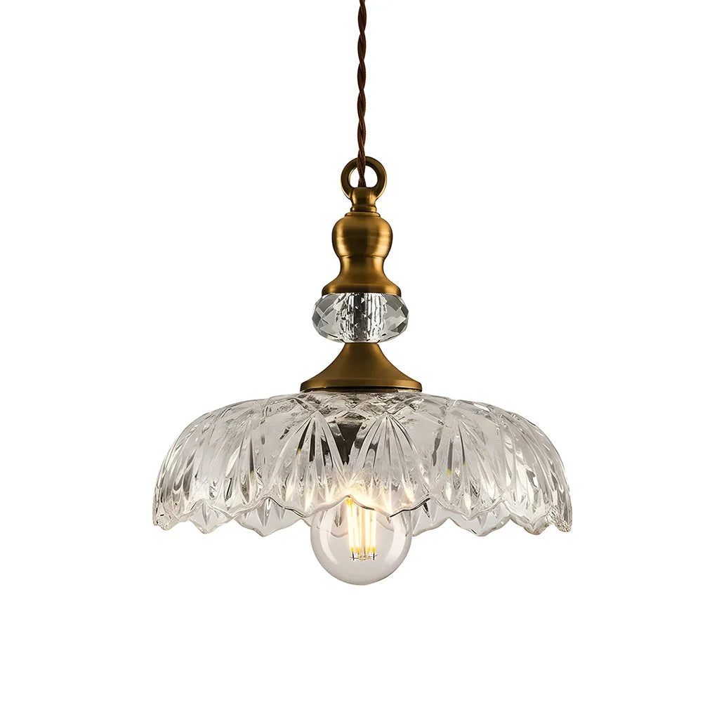 Pendant Lamp Floral Glass Brass Finish
