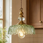 Pendant Lamp Floral Glass Brass Finish