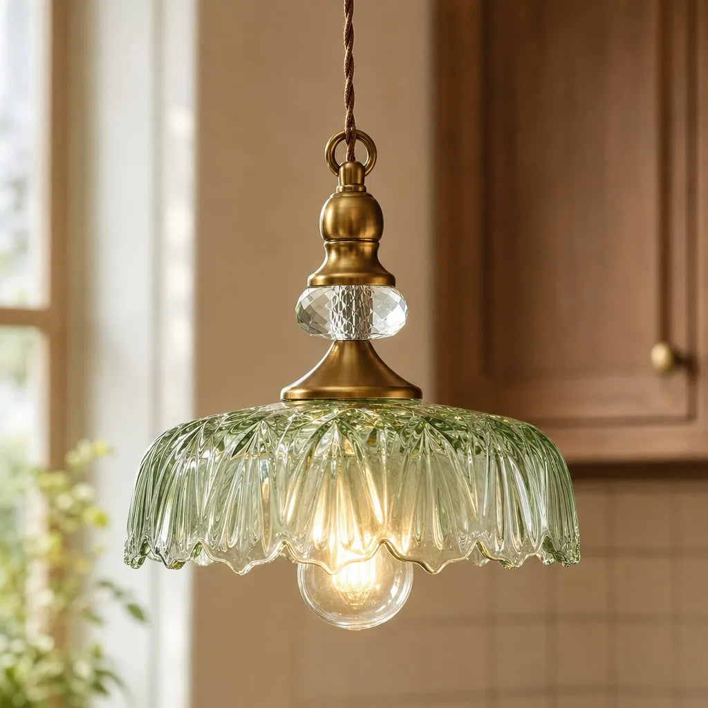 Pendant Lamp Floral Glass Brass Finish