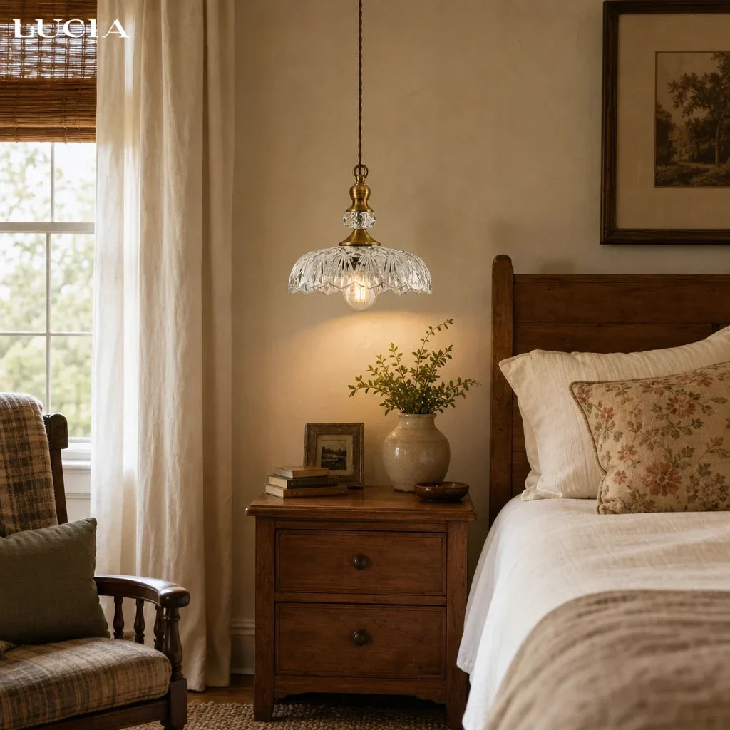 Pendant Lamp Floral Glass Brass Finish