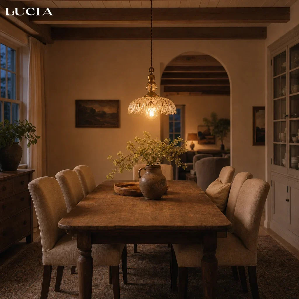 Pendant Lamp Floral Glass Brass Finish