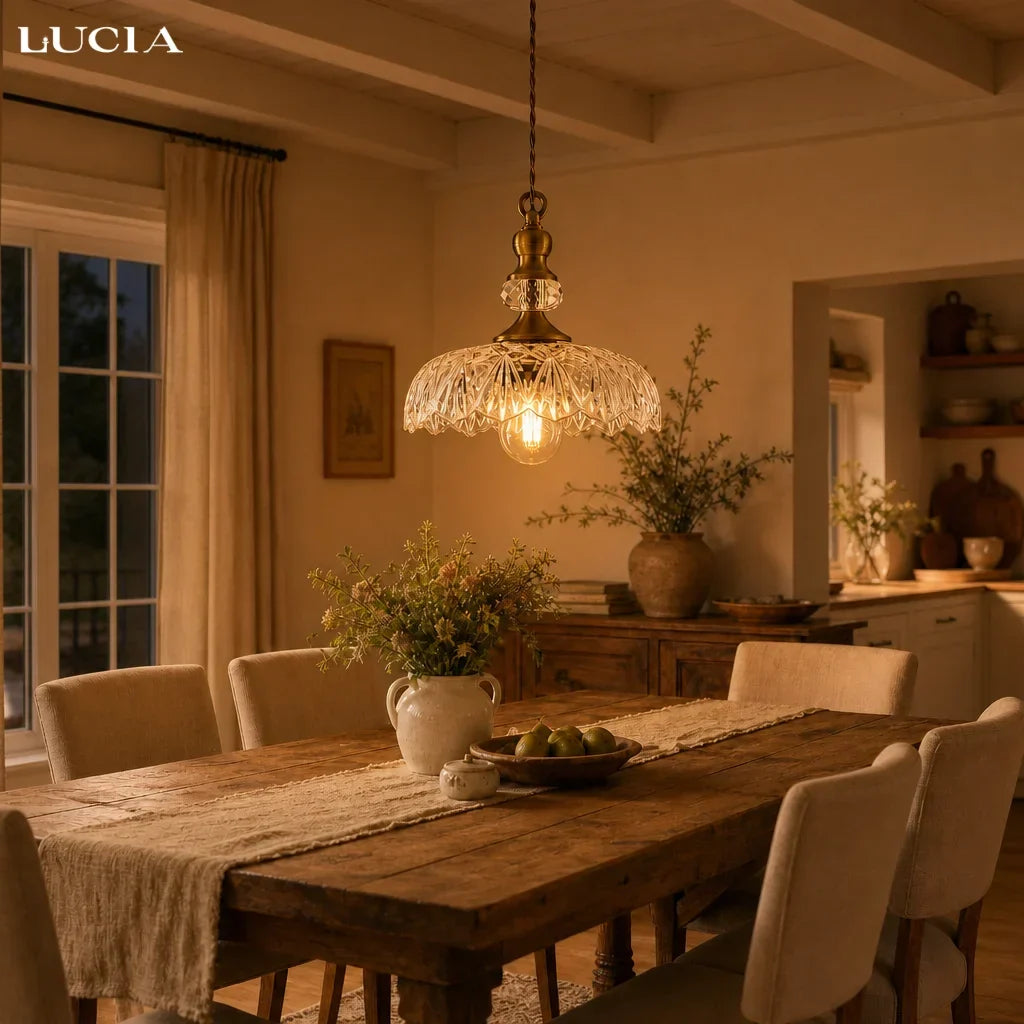 Pendant Lamp Floral Glass Brass Finish