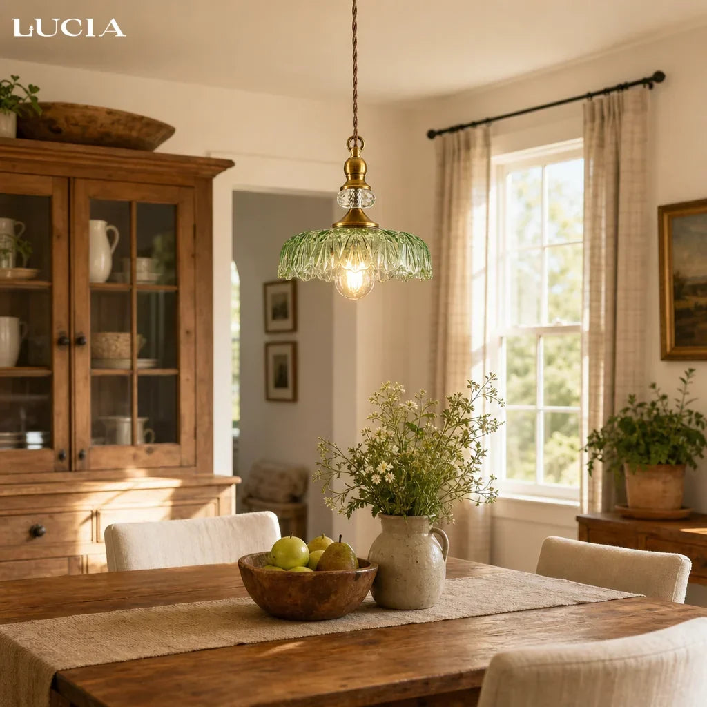 Pendant Lamp Floral Glass Brass Finish