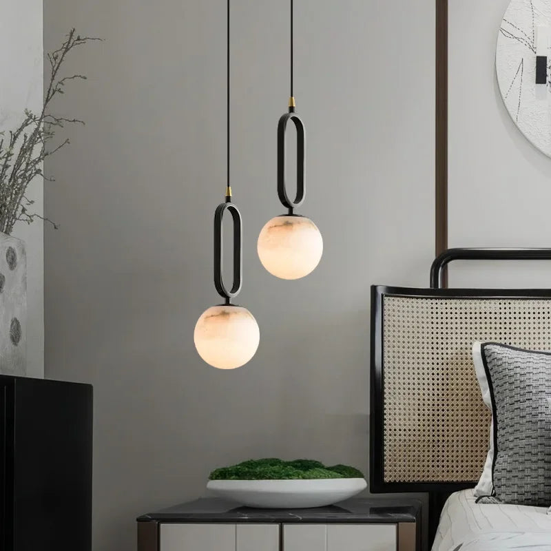 Pendant Lamp Genuine Marble & Copper Accents