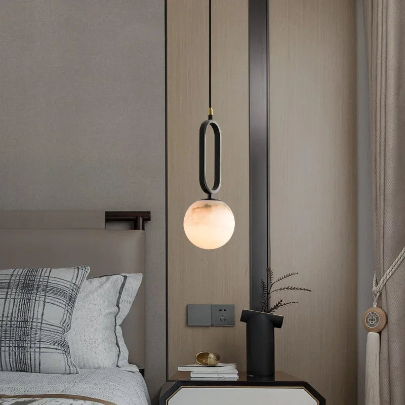 Pendant Lamp Genuine Marble & Copper Accents