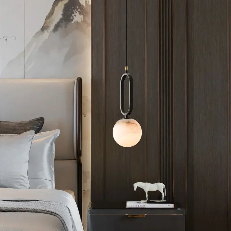 Pendant Lamp Genuine Marble & Copper Accents
