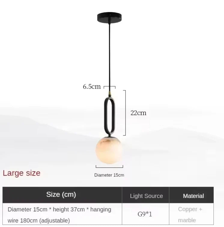 Pendant Lamp Genuine Marble & Copper Accents