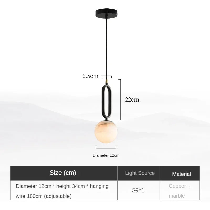 Pendant Lamp Genuine Marble & Copper Accents