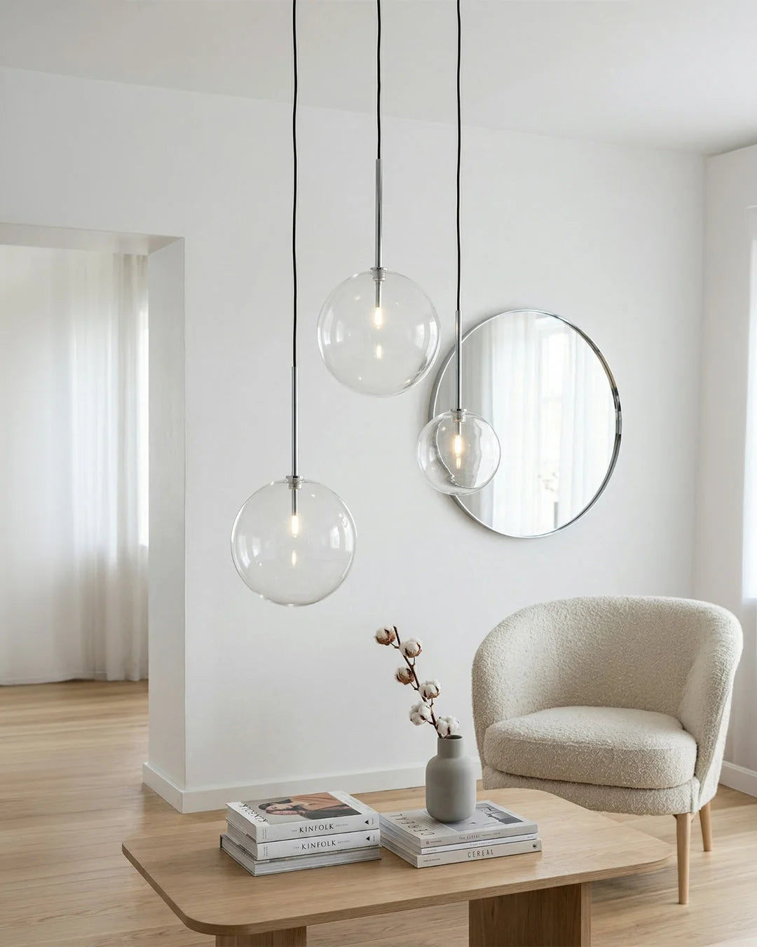 Pendant Lamp Glass Globe Bulb Included Adjustable Cable