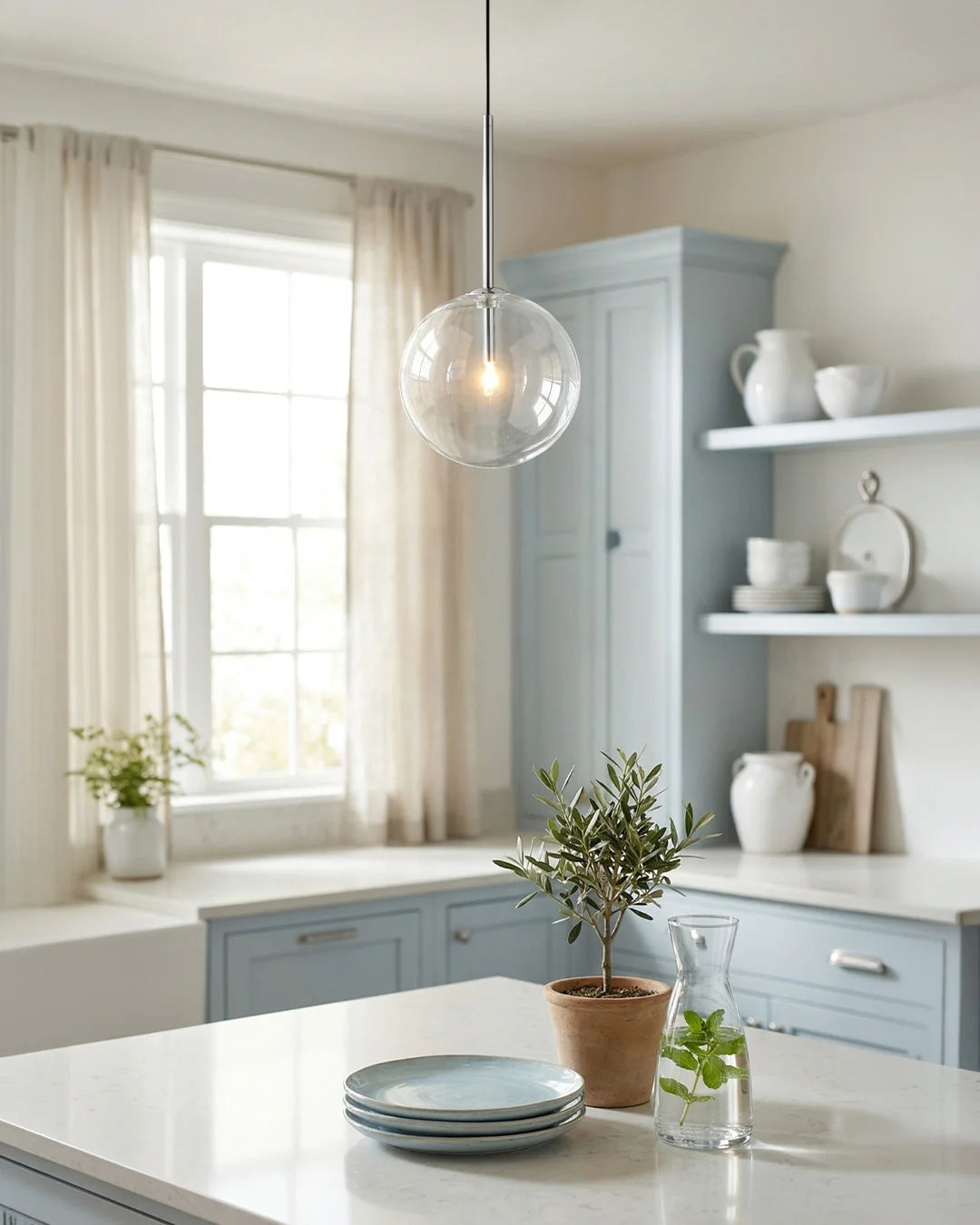 Pendant Lamp Glass Globe Bulb Included Adjustable Cable