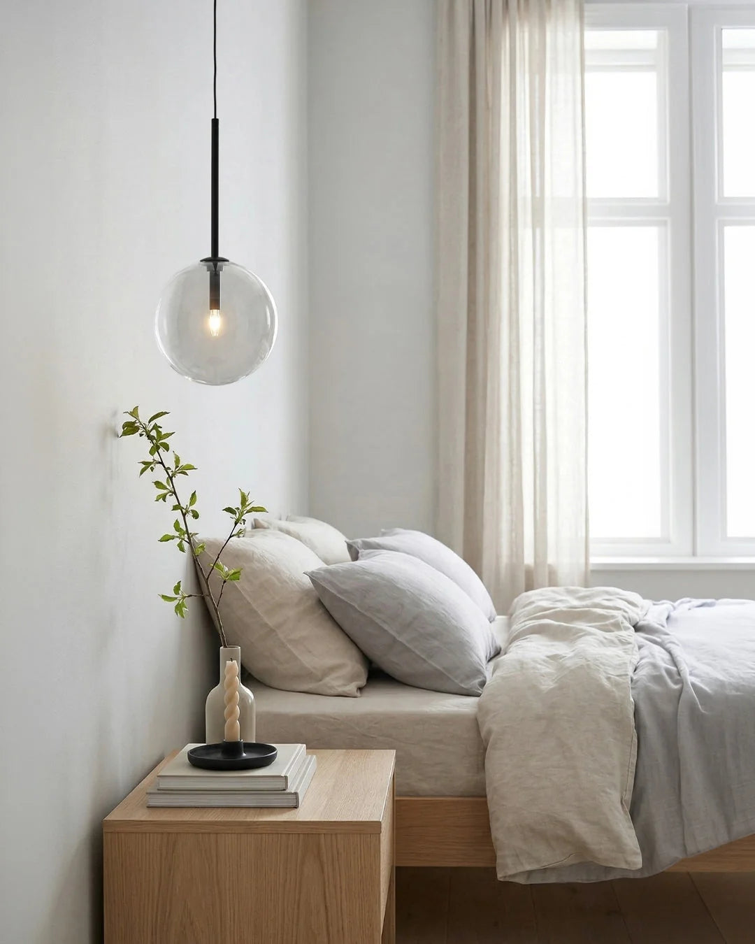 Pendant Lamp Glass Globe Bulb Included Adjustable Cable