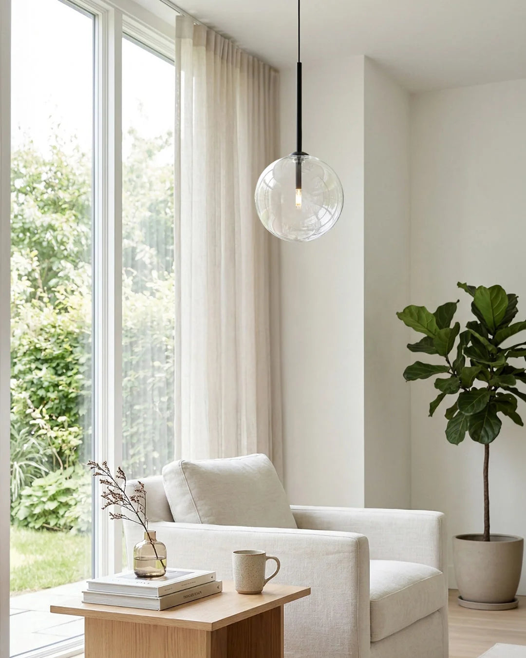 Pendant Lamp Glass Globe Bulb Included Adjustable Cable