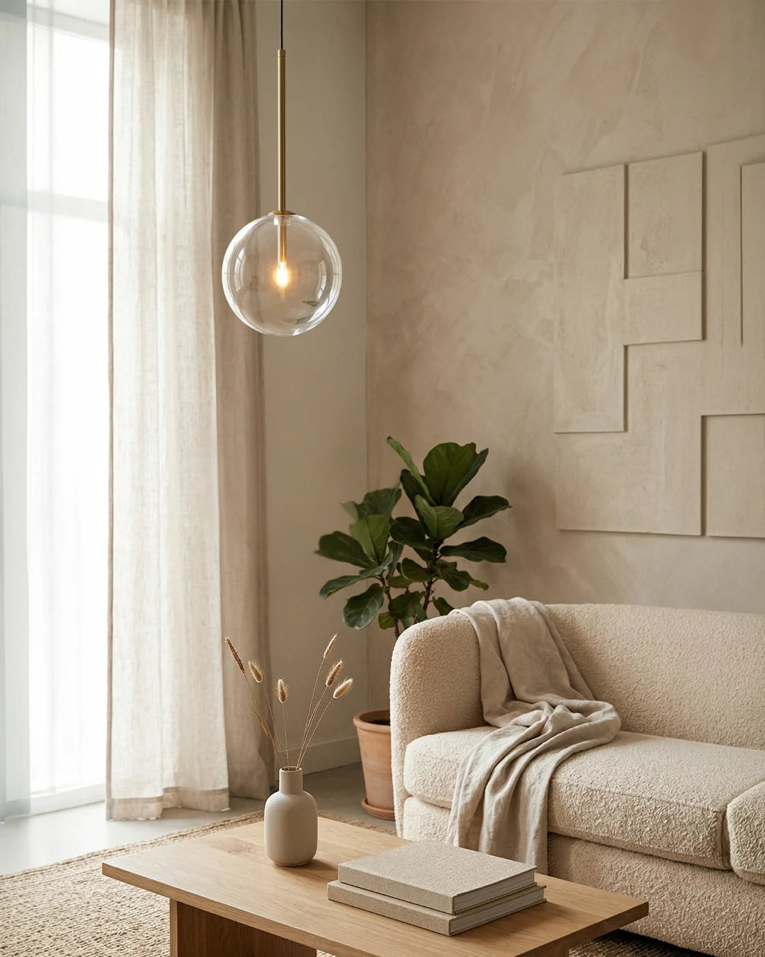 Pendant Lamp Glass Globe Bulb Included Adjustable Cable