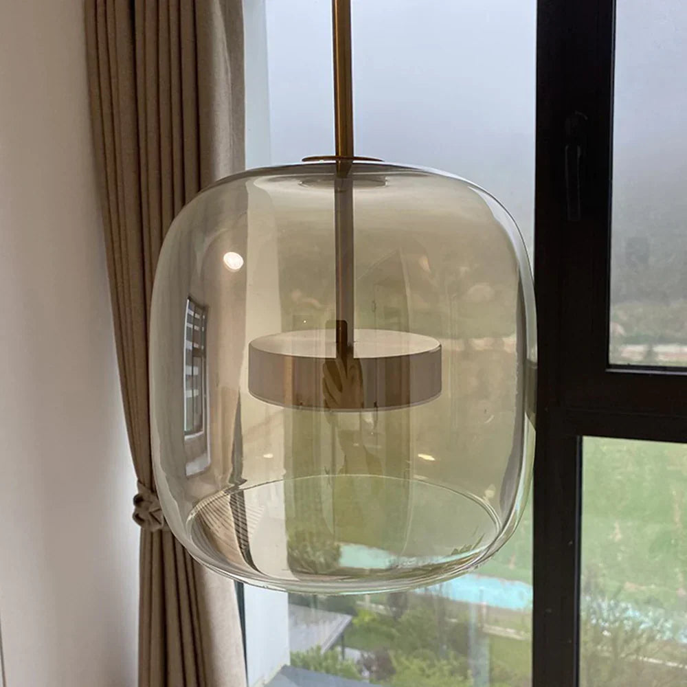 Pendant Lamp Glass Shade & Metal Frame Integrated LED