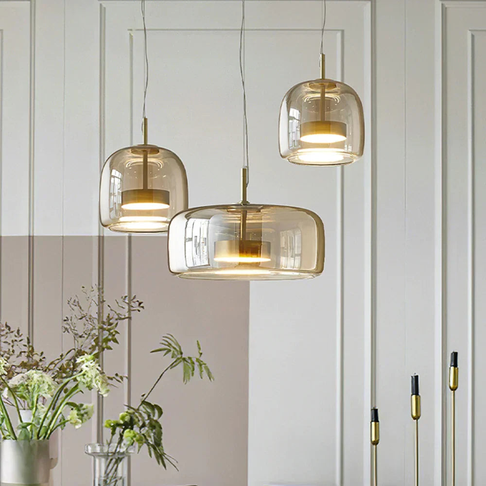Pendant Lamp Glass Shade & Metal Frame Integrated LED