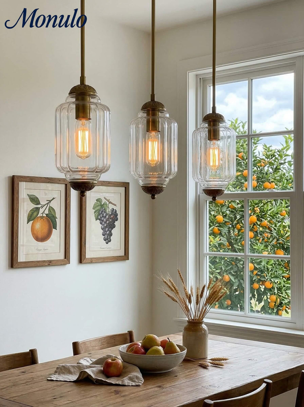 Pendant Lamp Glass Shade & Metal Trim