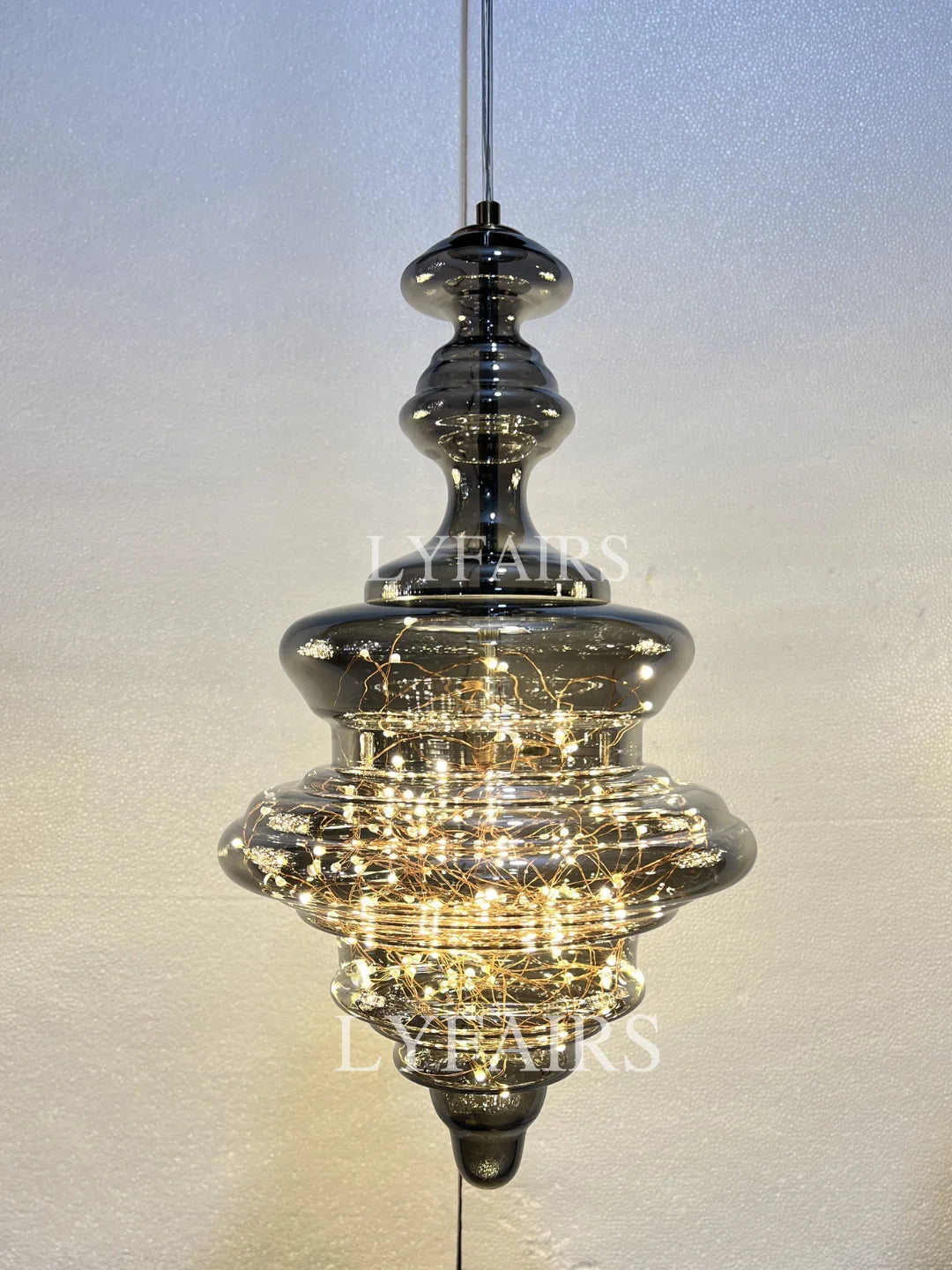 Pendant Lamp Gray Glass Starry Sky Copper Fixture