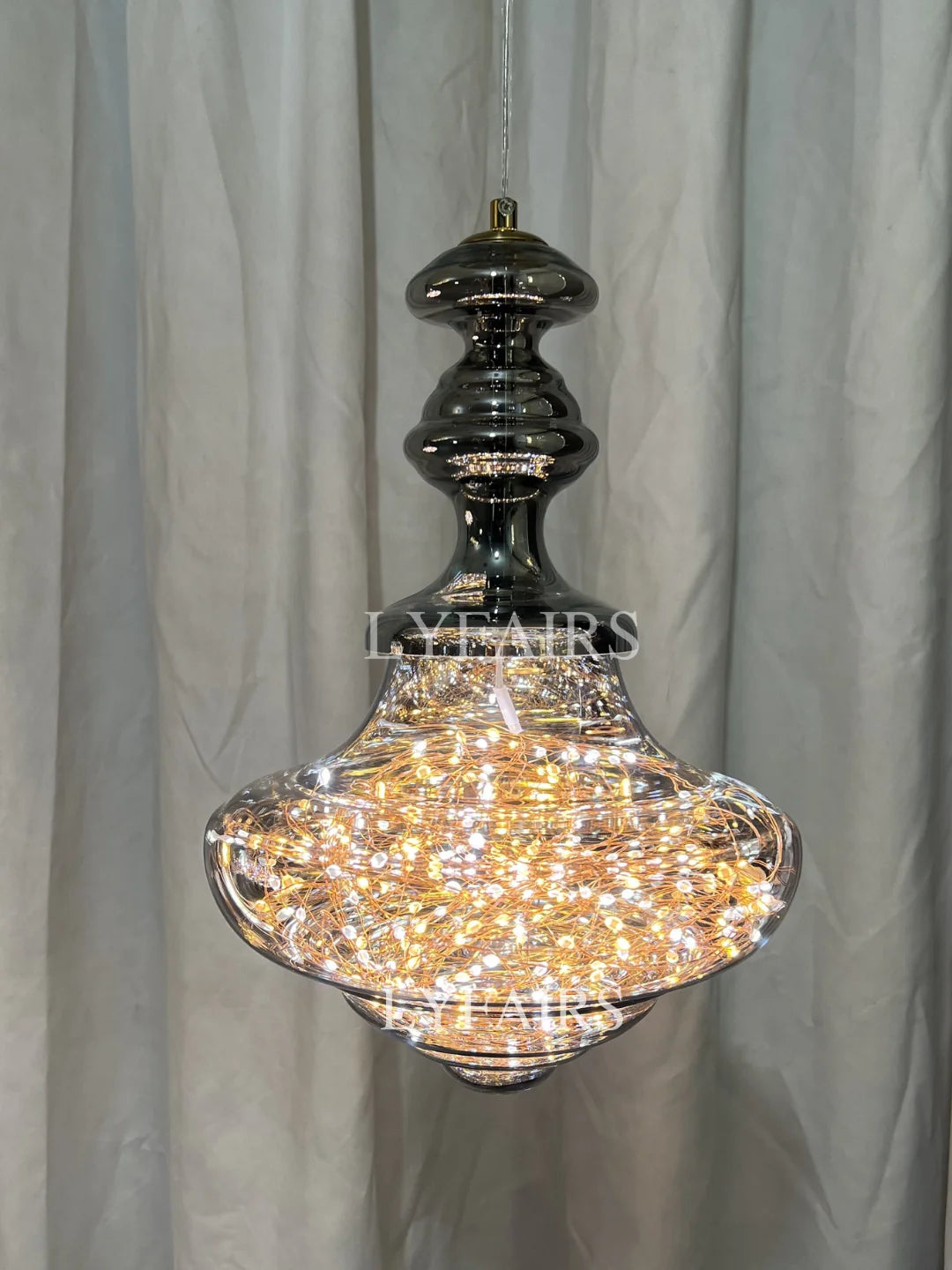 Pendant Lamp Gray Glass Starry Sky Copper Fixture
