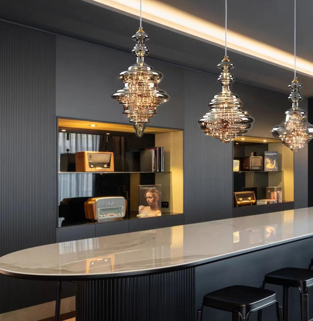 Pendant Lamp Gray Glass Starry Sky Copper Fixture