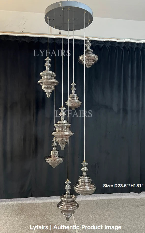 Pendant Lamp Gray Glass Starry Sky Copper Fixture